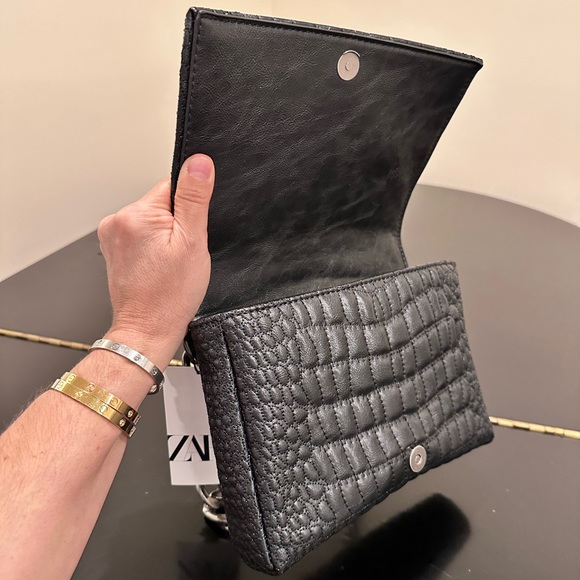 NWT RARE Zara Black Croc Embossed Faux Leather Shoulder Bag - Picture 15 of 17